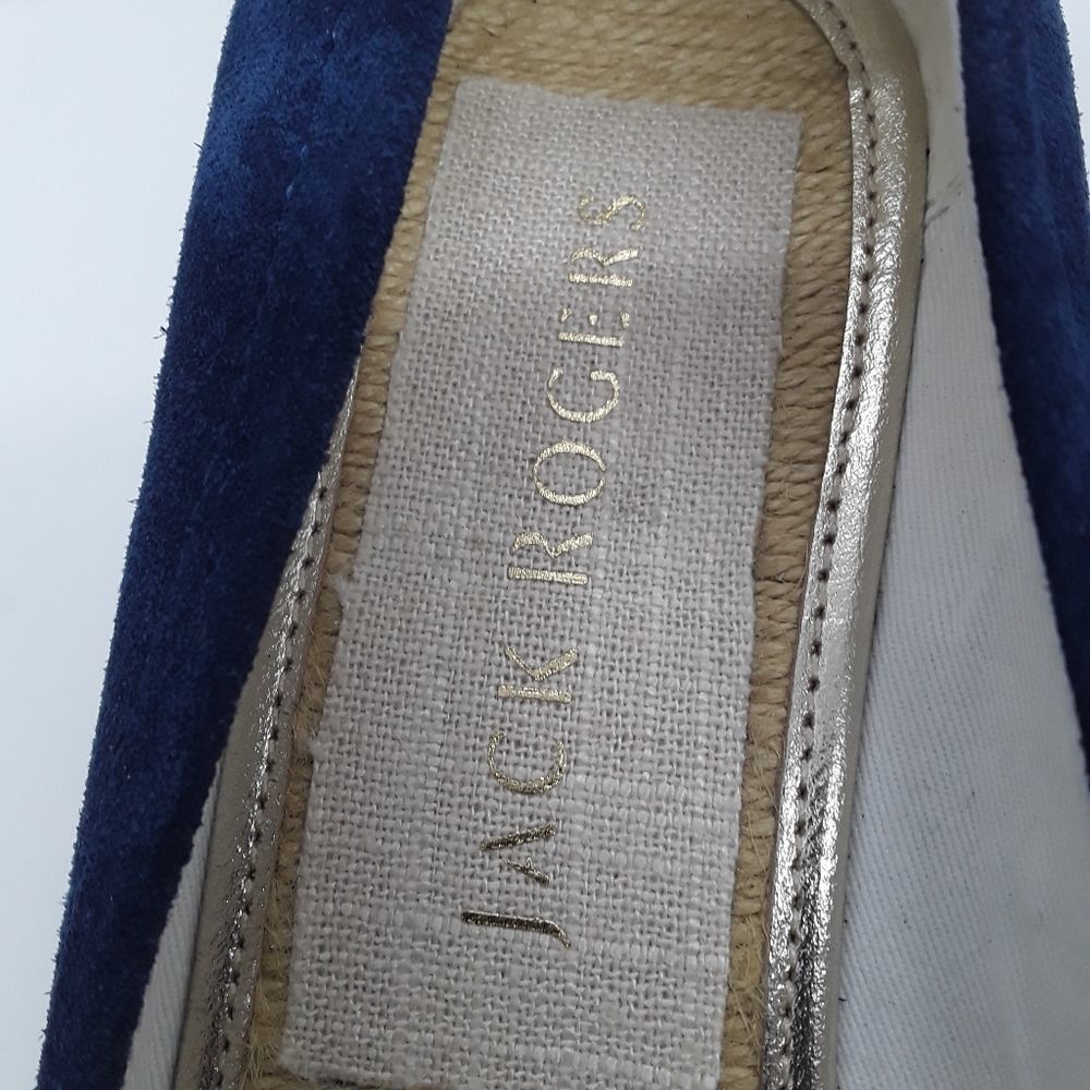 Jack Rogers Palmer Wedges Midnight Blue & Gold Stitching  Size 9M/NWT - Picture 4 of 10